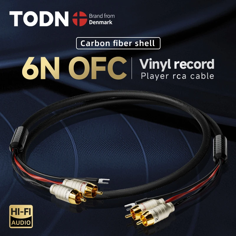 TODN Audio 2RCA Cable with Ground Wire  Black tape player LP Vinyl Record Player Amplifier Chassis Gold Plated plug