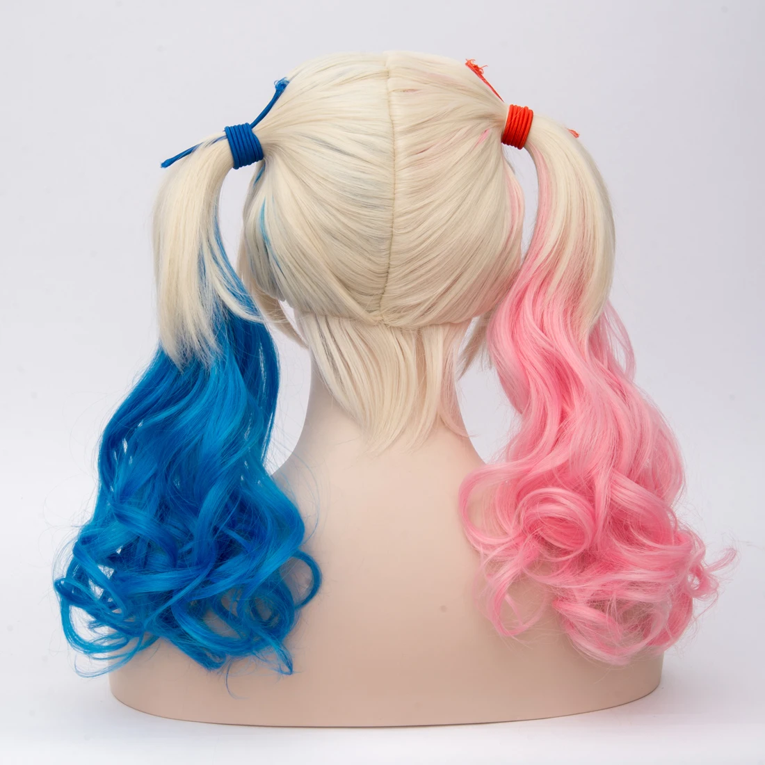 Blonde Ombre Pink Blue Synthetic Long Wavy Wigs Middle Part Anime Game Cosplay Wig Heat Resistant for Daily Party
