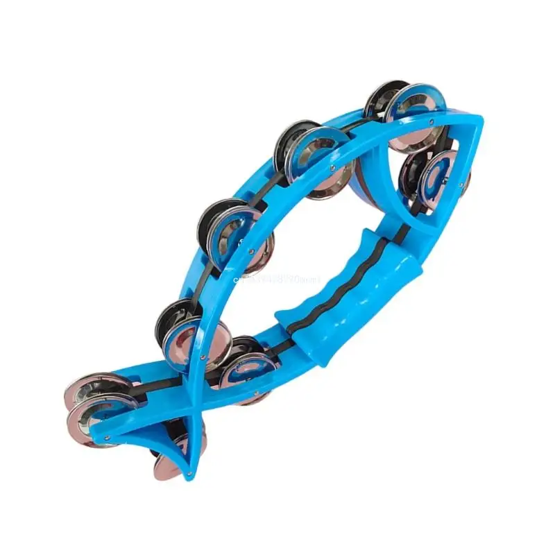 Fish Shaped Handbell Double Row Tambourines Half Moon Tambourine Handheld Percussion Drum Tamborines Musical Instrument