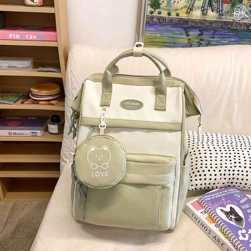 

Casual Student Schoolbag Large Capacity Solid Color Korean Style School Bag Book Bag Waterproof Nylon Shoulder Bag Children