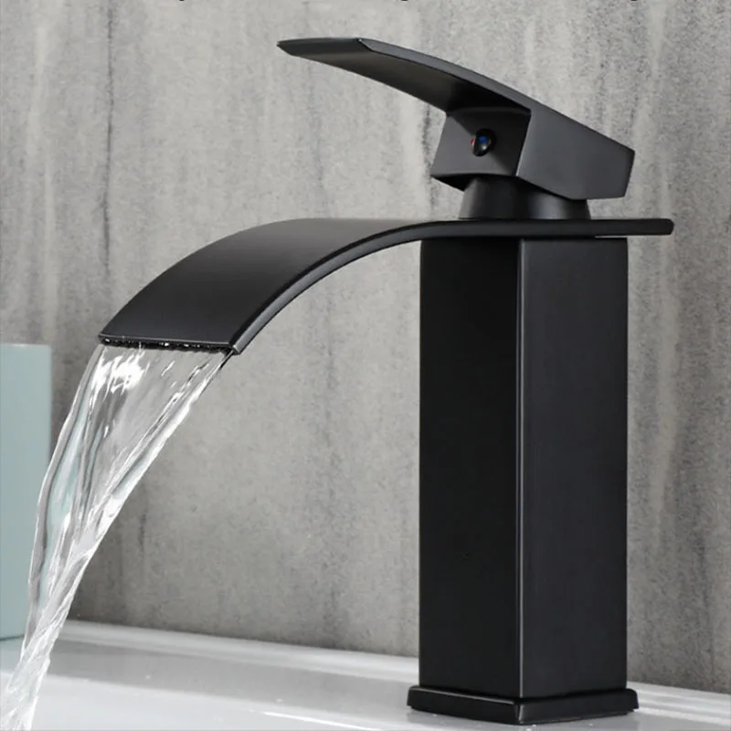 Waterfall Wash Basin Faucet Stainless Steel Hot and Cold Mixer Faucets Sink Faucets Basin Countertop Installation