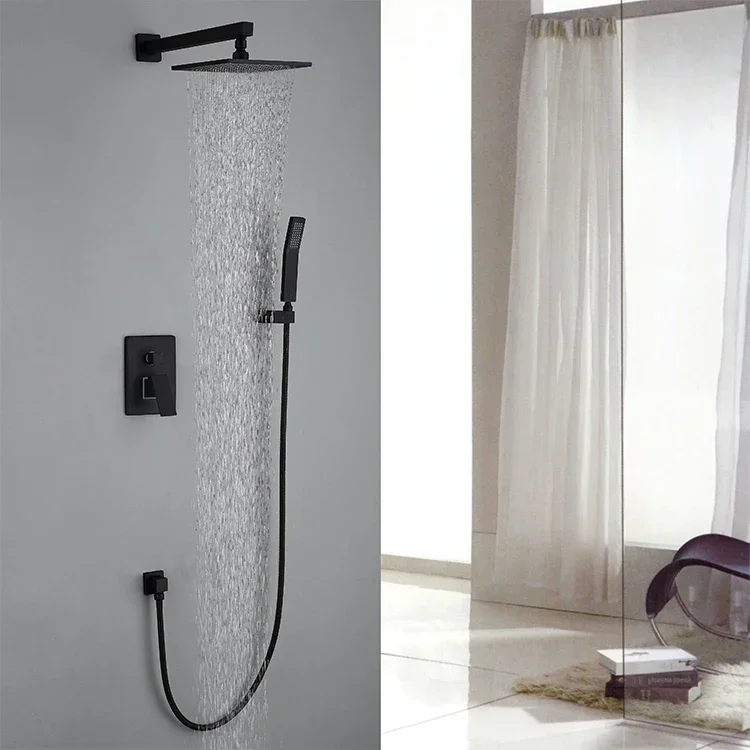 Two Function Black Concealed Bathroom Shower Mixer with Diverter