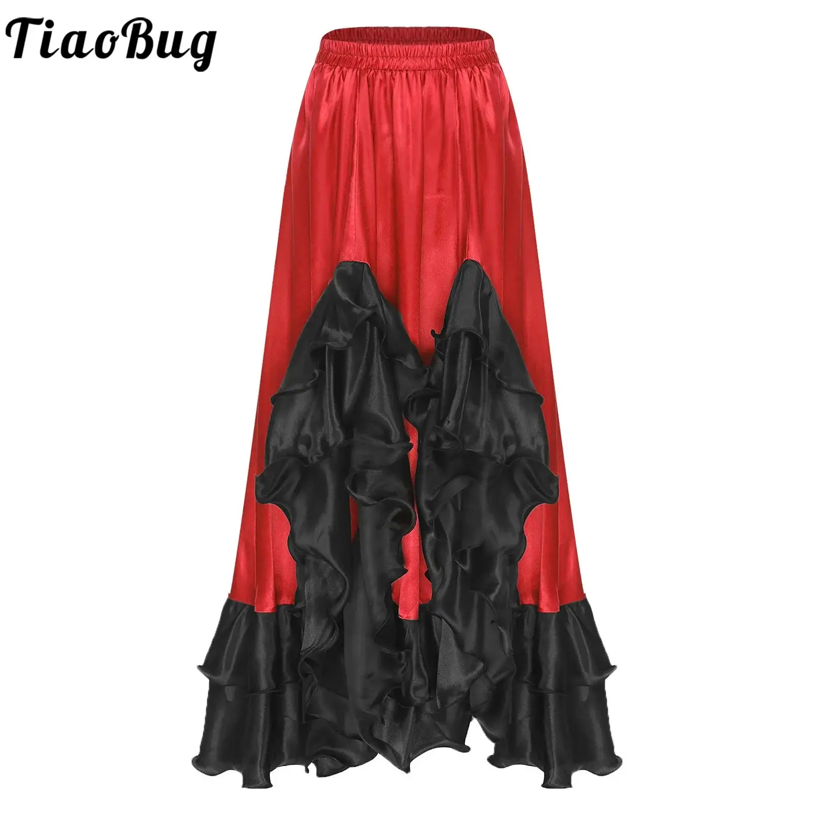 女性の伝統的なスペインダンススカートフラメンコ社交ダンスサテンスカートフェスティバルカーニバルステージパフォーマンスダンスウェア