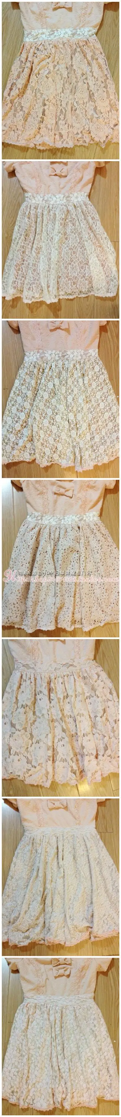 Japan Liz Lisa Knitted Whole Lace Jacquard Bows Pricess Short Sleeve Mini Dress