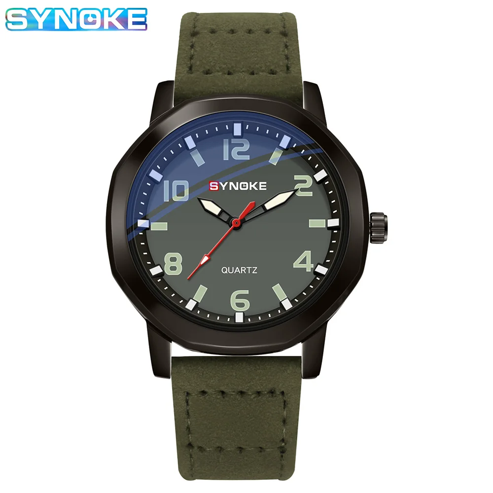 

Fashion Men Wristwatch Green Brown PU Leather Strap Casual Waterproof Sport Quartz Watch Male Clock Gift