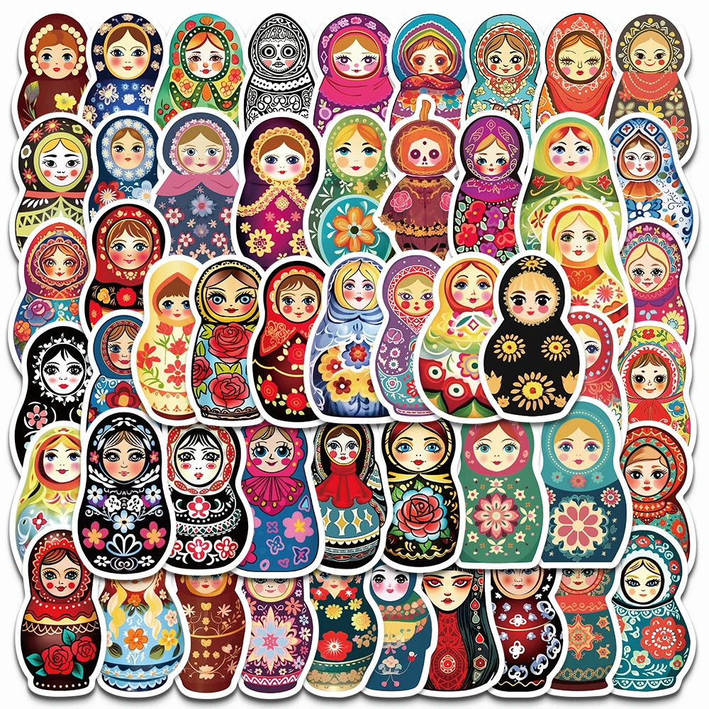 52PCS Russian Nesting Doll Stickers Retro Handicrafts Decal For Luggage Water Cup Laptop Fridge Guitar Children's Toys Stickers