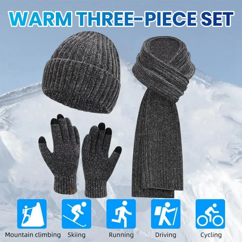 Touch Screen Gloves Style Winter Accessories Cozy Winter Accessories Set Knitted Hat Scarf Gloves Unisex Thick Warm Touch Screen