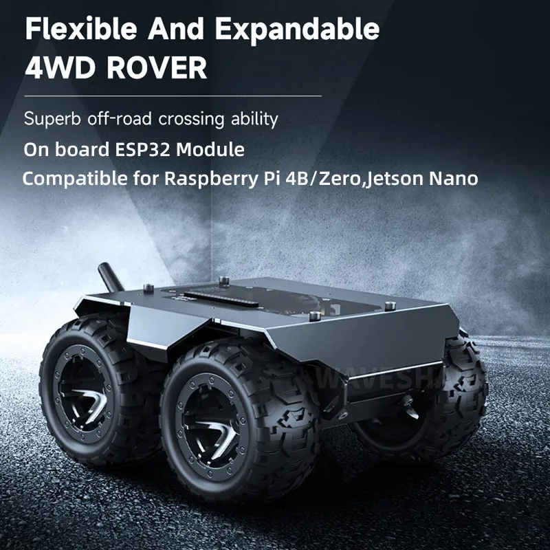 WAVE ROVER 4WD Mobile Robot Chassis Flexible Expandable Onboard ESP32 Module for Raspberry Pi 4B Zero Jetson Orin Nano