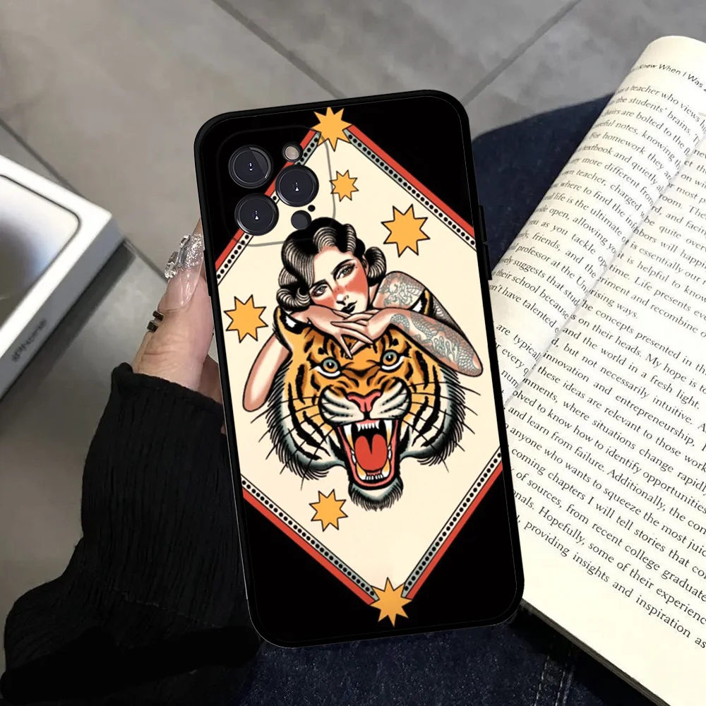 Old School Tattoo Phone Case Silicone Soft for iphone 15 14 13 12 11 Pro Mini XS MAX 8 7 6 Plus X XS XR Cover