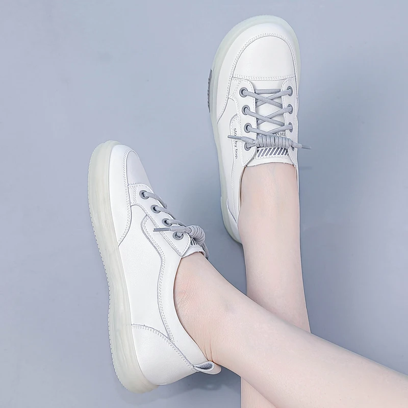 White Leather Sneakers Sport Vulcanized Shoes Comforthable Spring Sneakers Casual Shoes 2025 Fashion School Tennis Flat Shoes