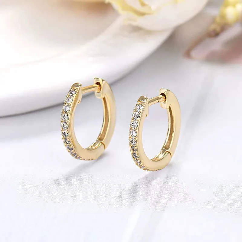 Pendientes de aro de Color dorado para mujer, aretes de circonita de cristal brillante, accesorios de joyería para novia y boda, moda coreana, novedad de 2023