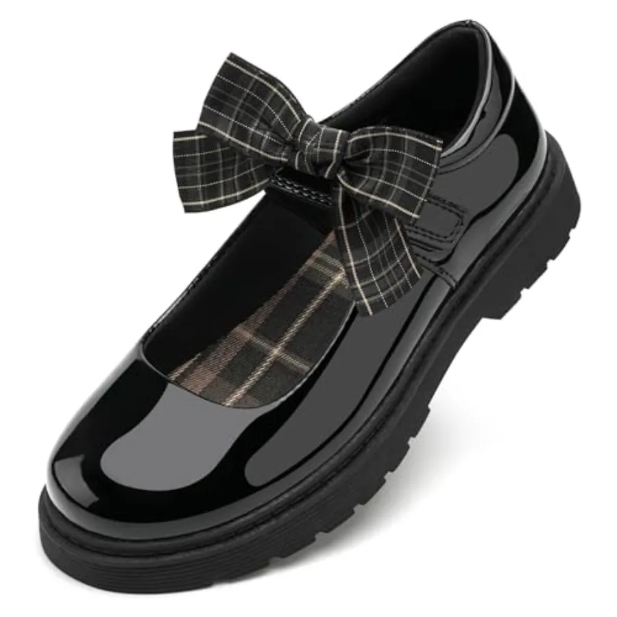 

Girls Mary Jane Shoes School Uniform Flats Dress Shoes Detachable Bow Chunky Formal for Little/Big