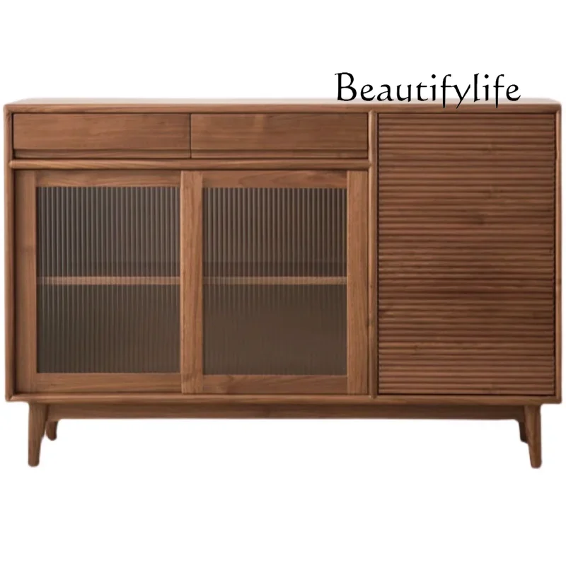 

Nordic solid wood black walnut dining side cabinet modern simple Japanese tea cabinet household locker