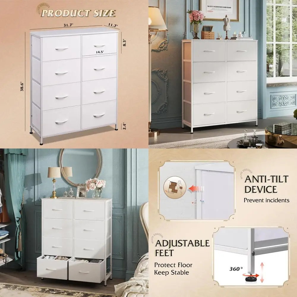 

Элегантный тканевый комод с 8 ящиками, башня для хранения вещей с ящиками, двойные комоды, комод с ящиком для спальни, игровой комнаты, общежития белого цвета