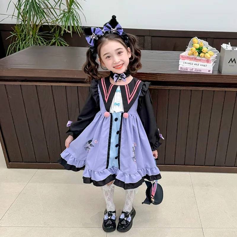 Kawaii Mädchen Kuromi Lolita Kleid Cartoon Sanrioed Kinder süße Prinzessin Rock niedlichen Cosplay Kostüm Mädchen Geburtstags feier Rock Geschenk