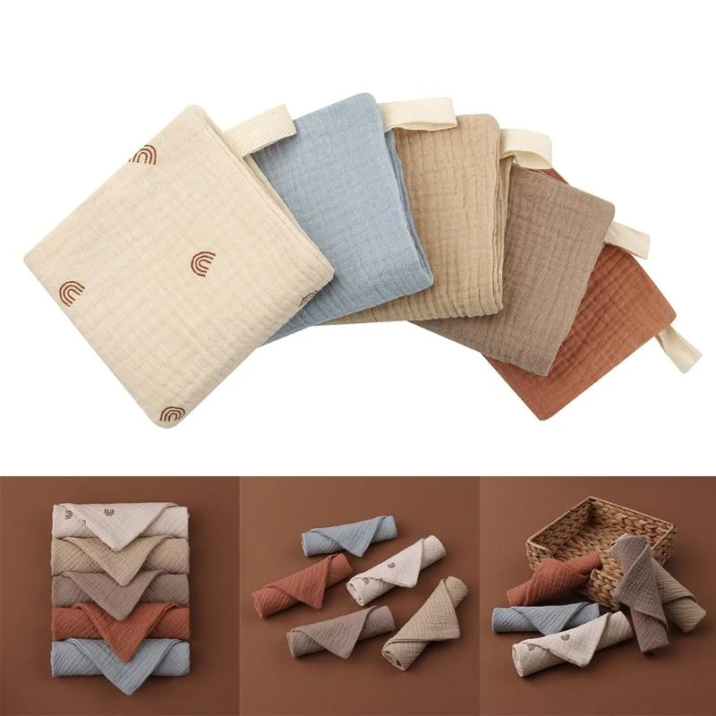 

C9GB 5pcs Toddler Feeding Bib Towel Soft Cotton Saliva Towel Feeding Burp Cloth Bandana Scarf with Square for Boys Girl