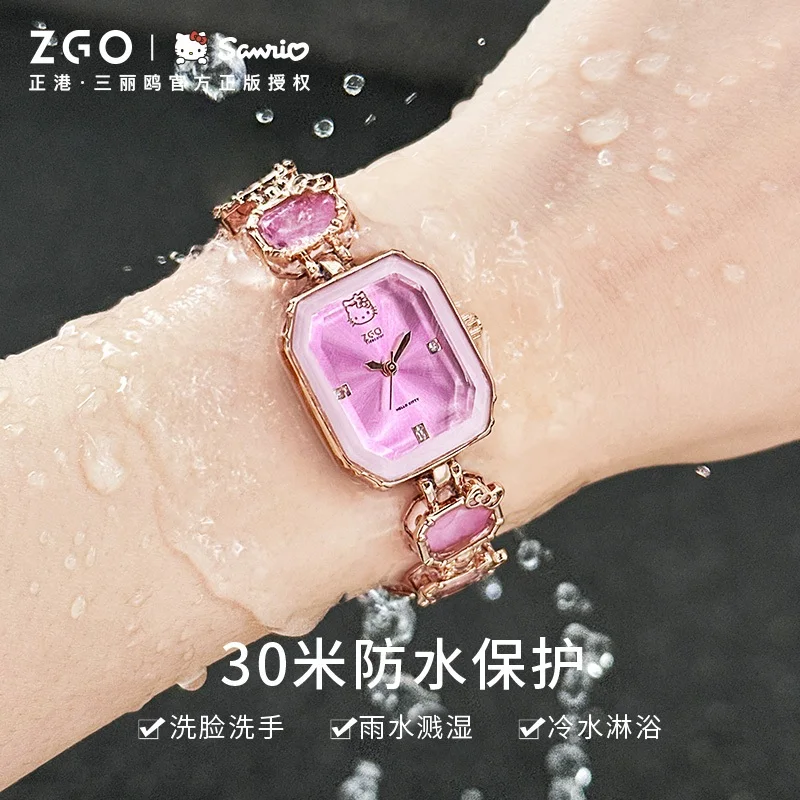 ZGO x Sanrio HelloKitty Women Watch Quartz Wristwatch Pink Zircon Cute High-value for Girls Girlfriend Birthday Gift 2188