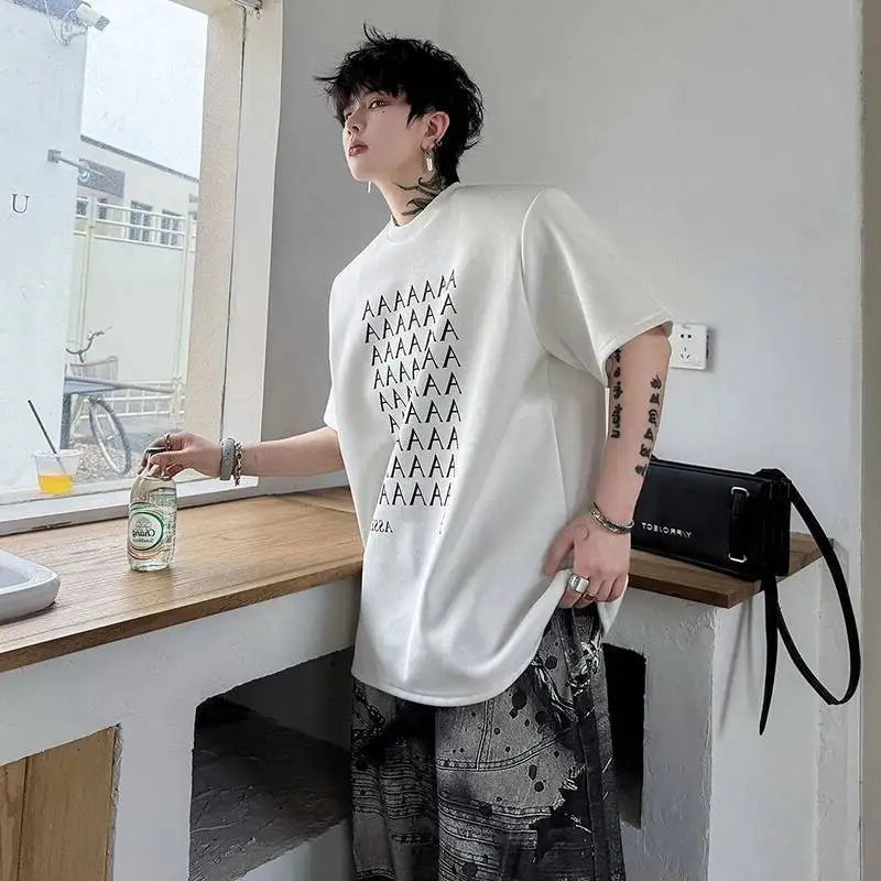 LUZHEN Summer Letter Printed Shoulder Pad Short Sleeve 2026 T-shirts Men's Fashion Street Loose Round Neck Male Clothes JY8497