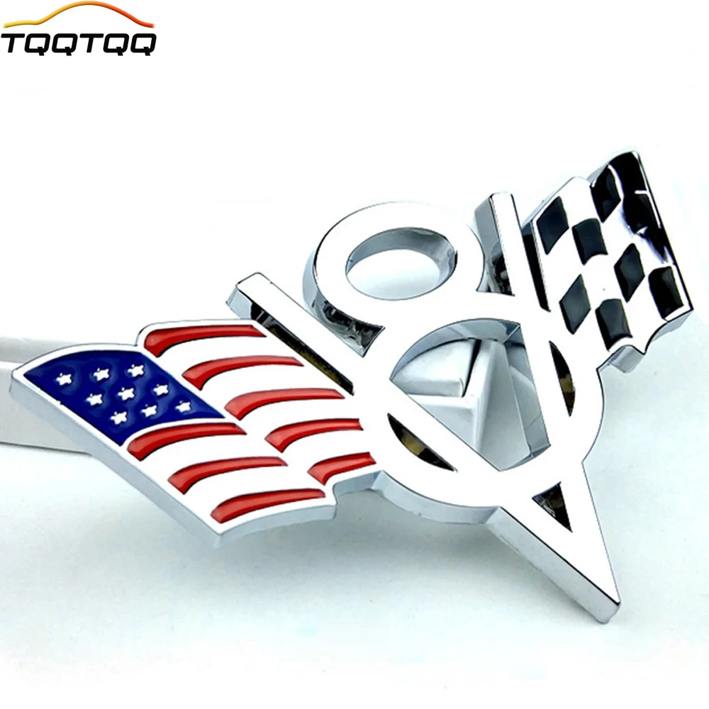 

3D Metal V8 US Flag Moto Car Sticker Logo Emblem Badge Car Styling for Fiat Bmw Ford Lada Audi opel skoda toyota volvo VW