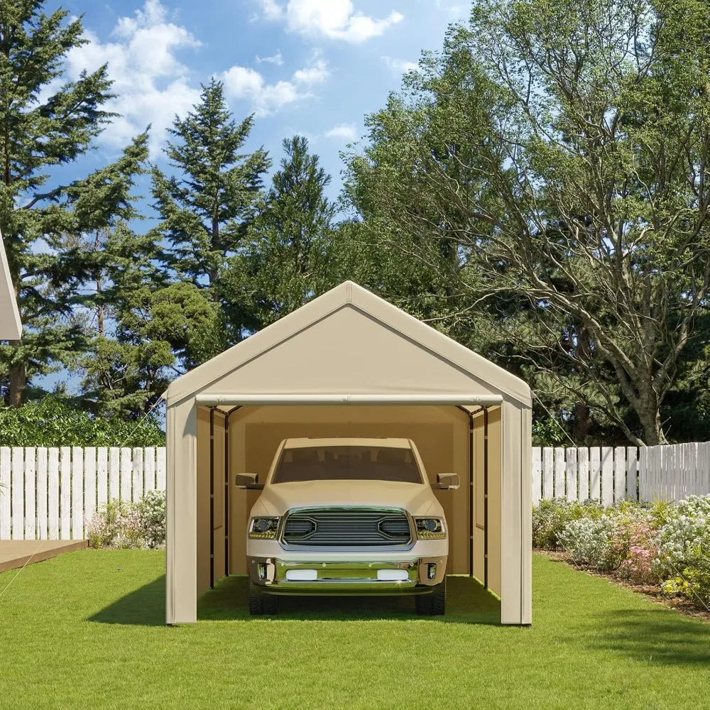 

Carport, 10'x20' Heavy Duty Carport with Roll-up Ventilated Windows, Portable Garage with Removable Sidewalls & Doors f