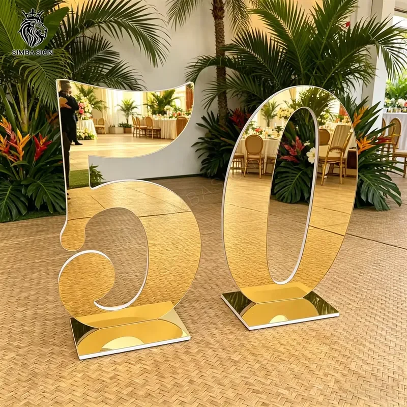 4ft Silver Gold Digital Acrylic 50th Birthday Decorations Party Supplies Ornaments for 30th 60th 70th 80th Anniversary