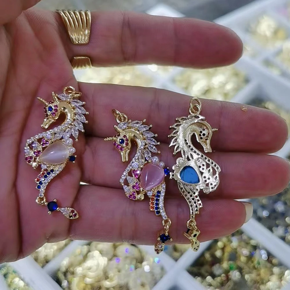 Fashion Exquisite Shiny Zircon Opal Unicorn Charms Women Necklace Pendants For Jewelry Making diy Accessories Wholesale