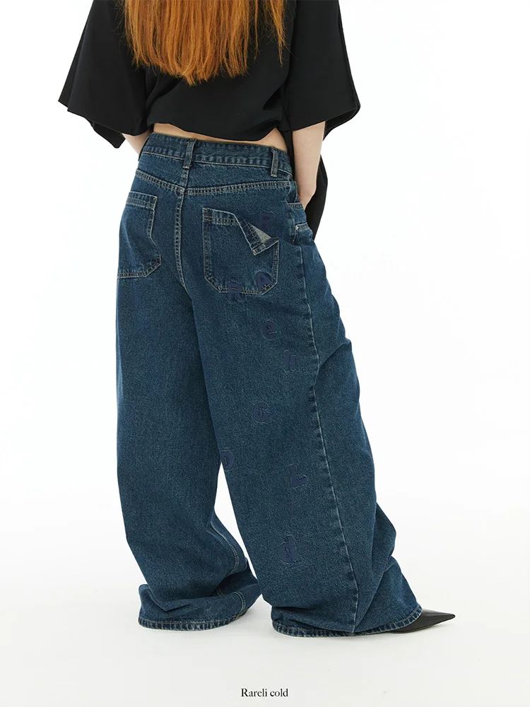 

Джинсы Rorio Rarelicold с вышивкой, с откидным клапаном, с высокой талией, широкие штанины, износостойкие, для многообразного образа