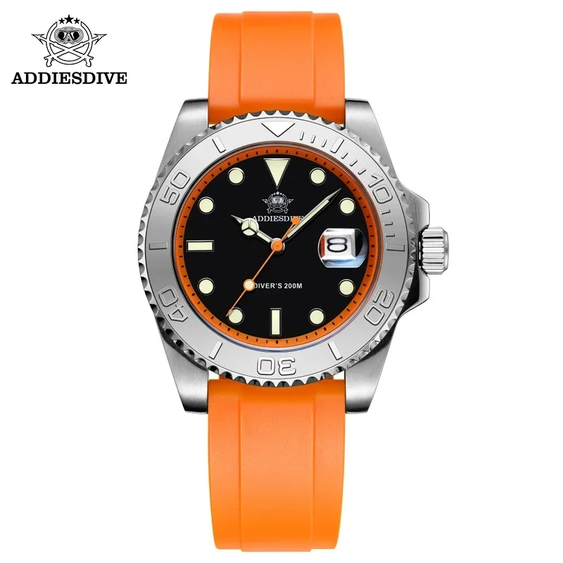 ADDIESDIVE Rubber Silicone Quartz Watch Fashion AD2040 200m Dive Calendar Display Watches Super Luminous Wristwatch Reloj Hombre