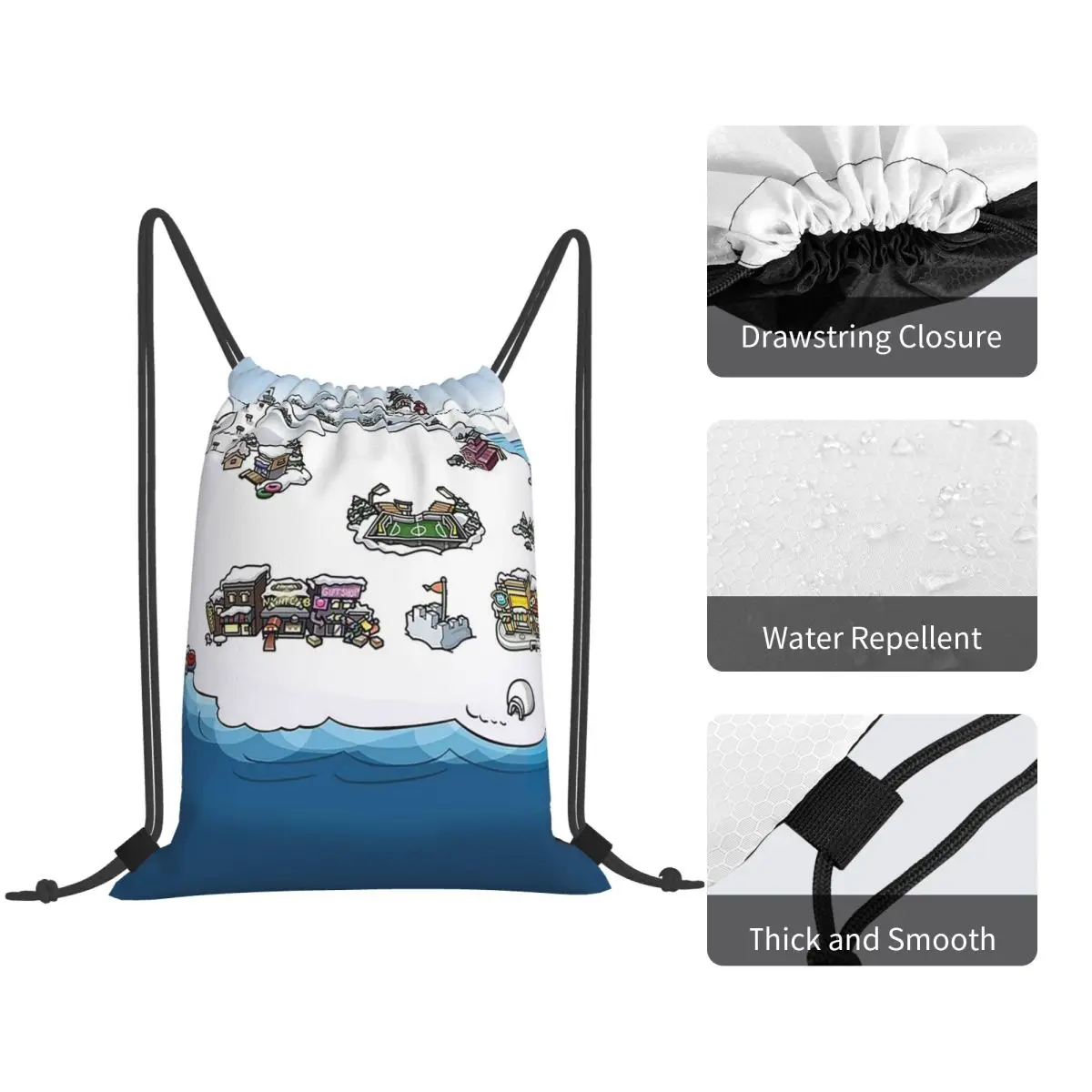 Club Penguin M Backpacks Fashion Drawstring Bags Storage Bag Book Bags for Travel School