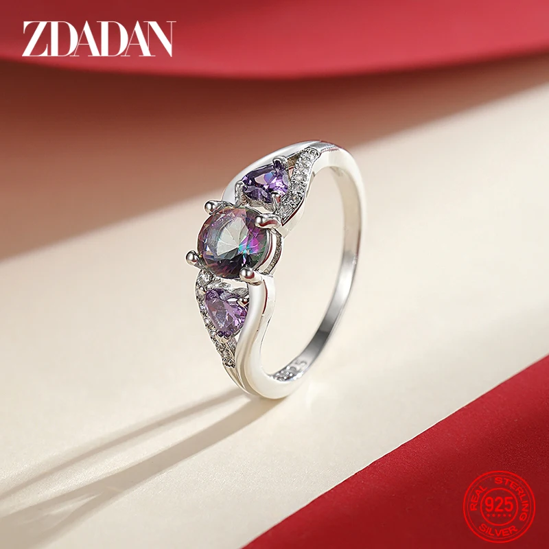 ZDADAN 925 Sterling Silver Heart Shaped Zircon Ring For Women Charm Wedding Jewelry