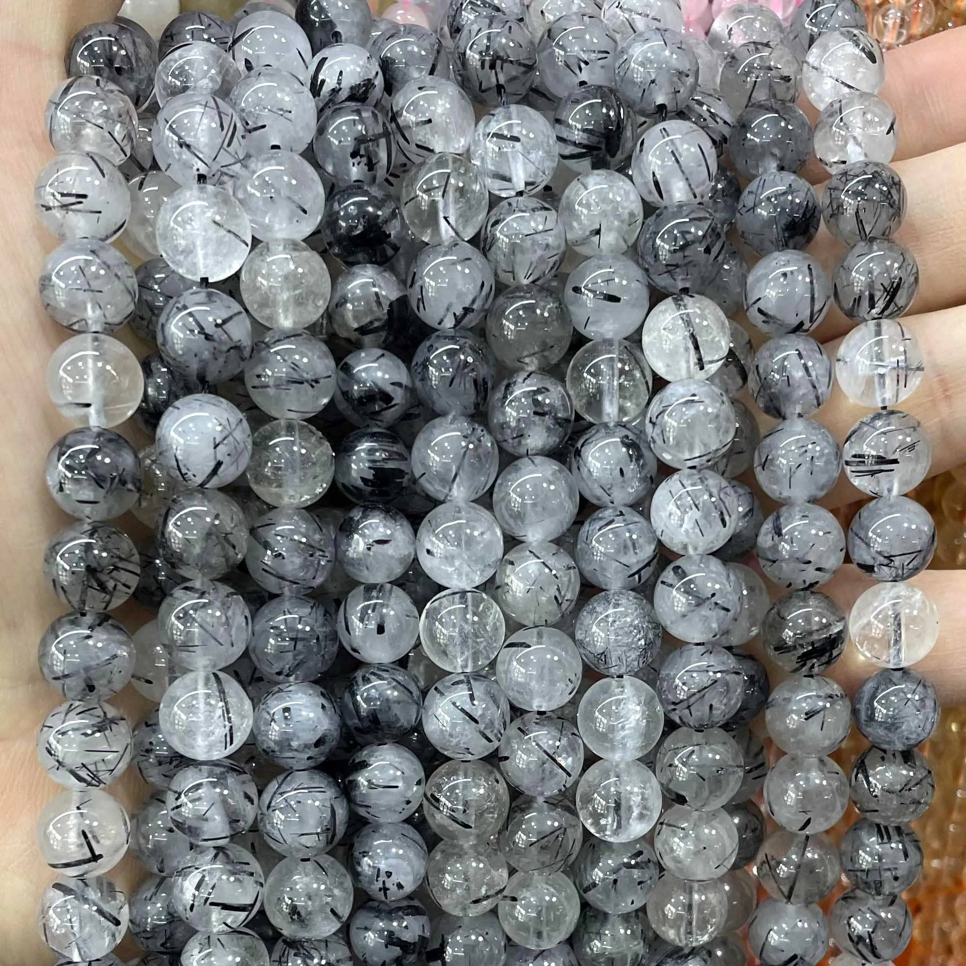 Natural Stone Black Rutilated Quartz Loose Round Beads For Jewelry Making DIY Bracelet Earrings Necklace Accessories 6 8 10MM