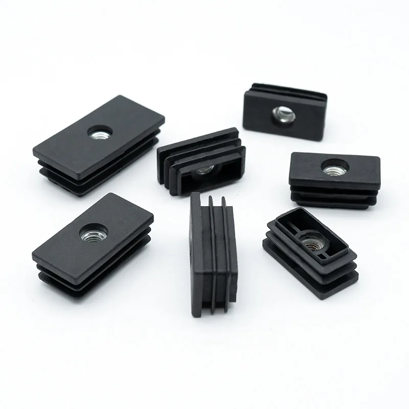 5/20pcs M6 M8 Black Square Plastic Pipe Plugs Adjustable Screw Foot Pad Furniture Leg End Caps 15 20 25 30 40 50 60 80mm