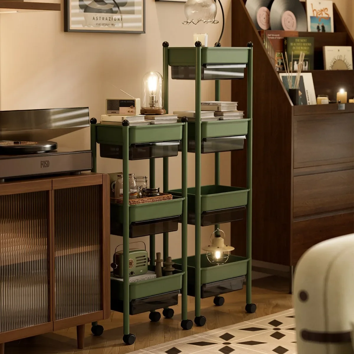 Medieval style trolley rack, kitchen floor-to-ceiling bedroom, multi-functional movable multi-layer storage rack