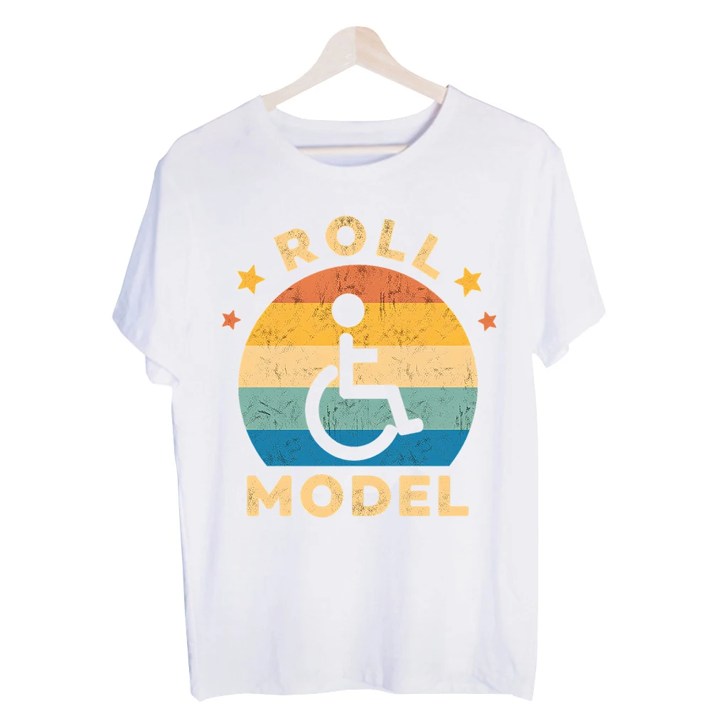 Men's Wheelchair Icon and Rainbow Graphic Tee, Vintage Style Short Sleeve T-Shirt for Casual Daily Wear
