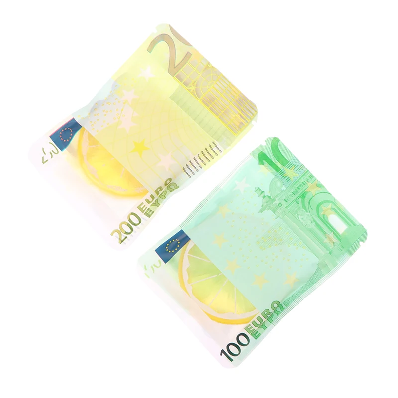 100Pcs 10€ 20€ 50€ 100€ 200€ 500€ Bills Paper Zip Lock Bag With Clear Window 1-3.5G Mylar Small Bag EURO Design Small Pouches