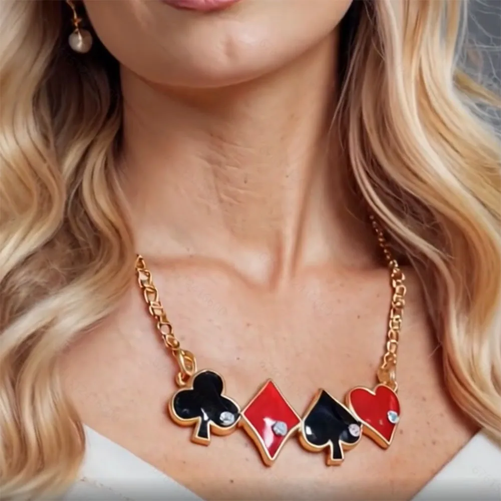 Chain Necklace Infinity Love Quinn Poker Heart Spade Club Charm Red Black Women or Men Necklace
