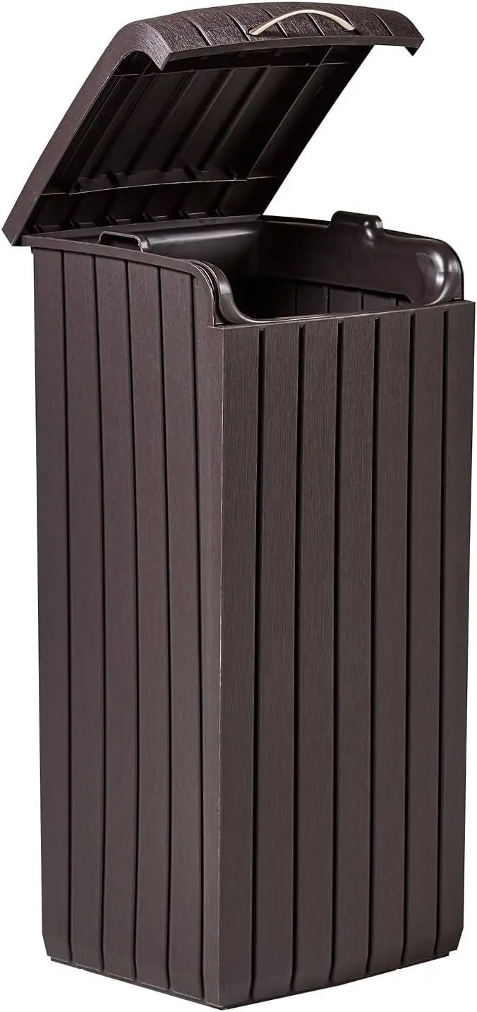 

Large 32 Gallon Outdoor Trash Can with Lid, Brown for Patio and Kitchen