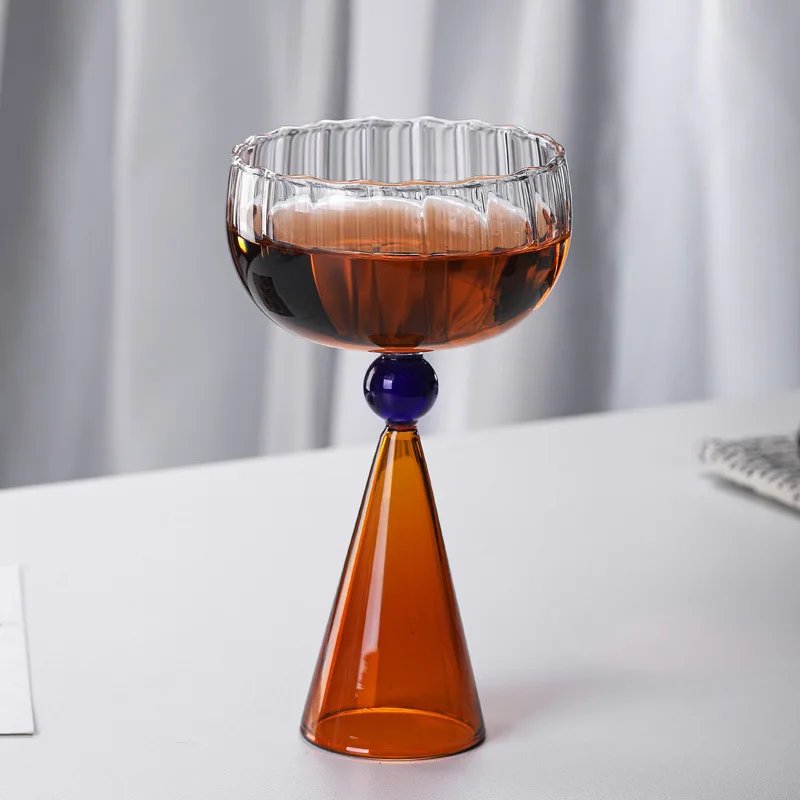 250ml Elegant Champagne Coupes Nordic Inner Ripple Wine Glasses With Ball Stemmed Goblet Cup Blue Amber Base Cup 1 Piece