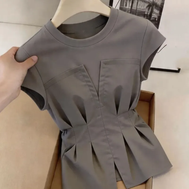 

New Splicing Short-sleeved T-shirt Summer Women's Waist-covering Belly Shoulder Coat Female Blouse Tops