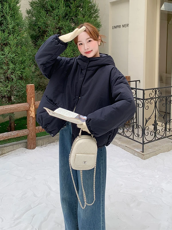 블라 후드 다운 재킷 여성용 겨울 패션 한국 스타일 루즈 슬림핏 90 화이트 다운 아우터웨어