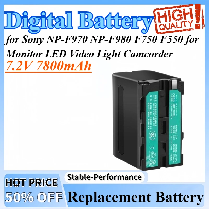 

7.2V 7800mAh Digital Battery Replacement Battery for Sony NP-F970 NP-F980 F750 F550 for Monitor LED Video Light Camcorder