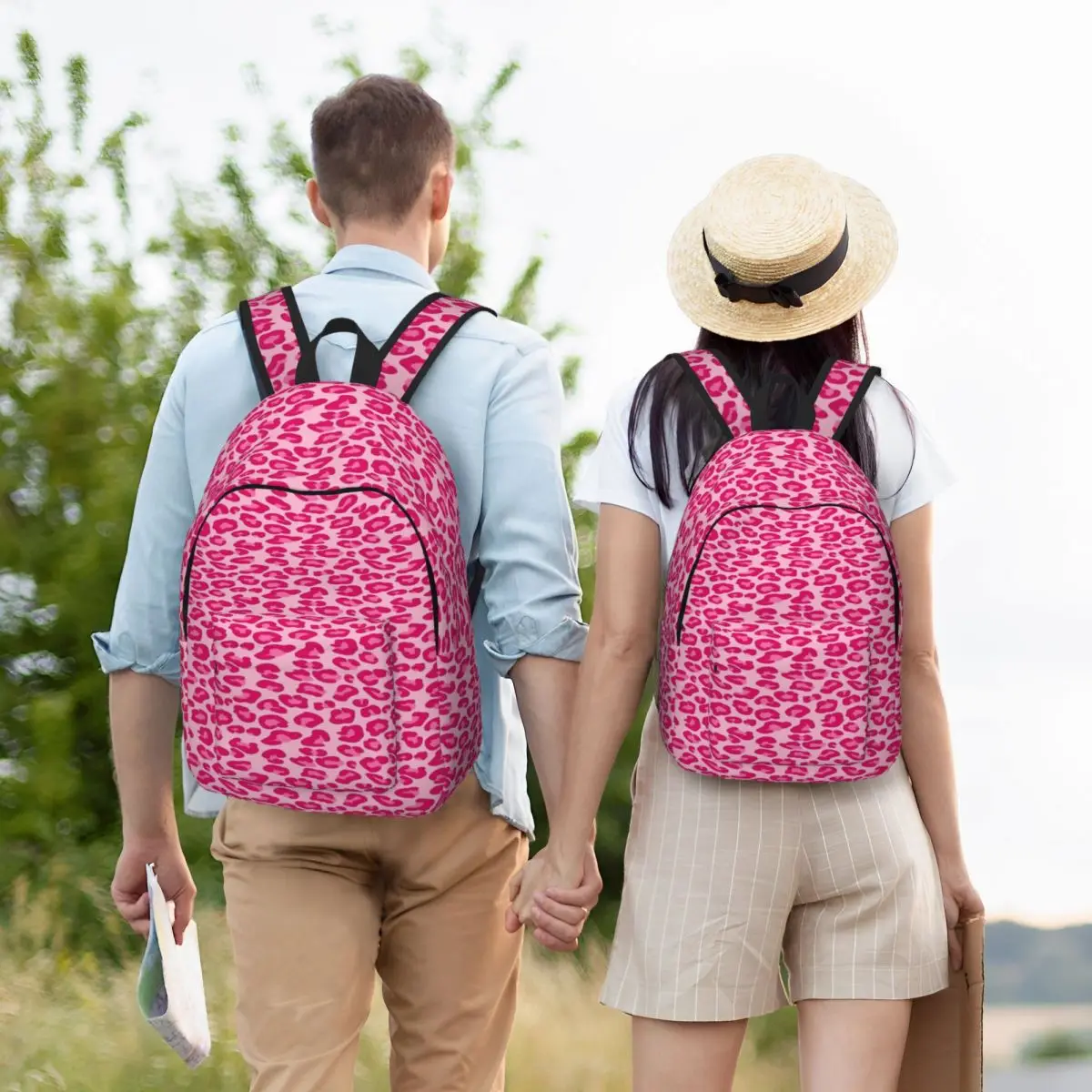 Leopard Print In Pastel Pink Hot Pink And Fuchsia Simple and stylish backpack Canvas backpack Backpacks for women