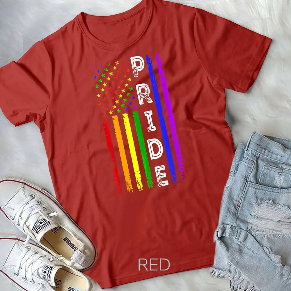 Retro Pride Month 4th Of July Rainbow USA Flag LGBTQ Gay Unisex T-shirt