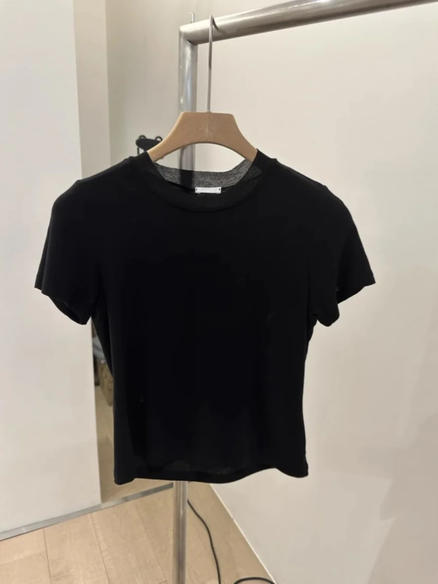 

Dongda Gate 2024 Spring Summer New Pure Color Thin Micro See-tough Slim ort Sve T-irt Women Casual Top