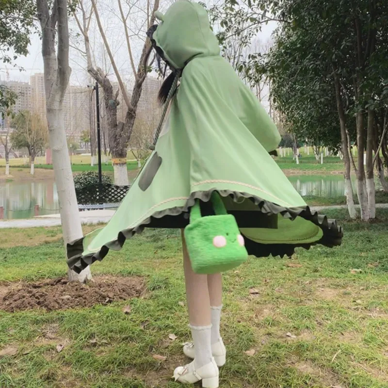 Kawaii Frog Plush Cloak Cartoon Cloak Pajamas Girl Sleepwear Cute Costume Spring Autumn Cloak Female Blanket Cape