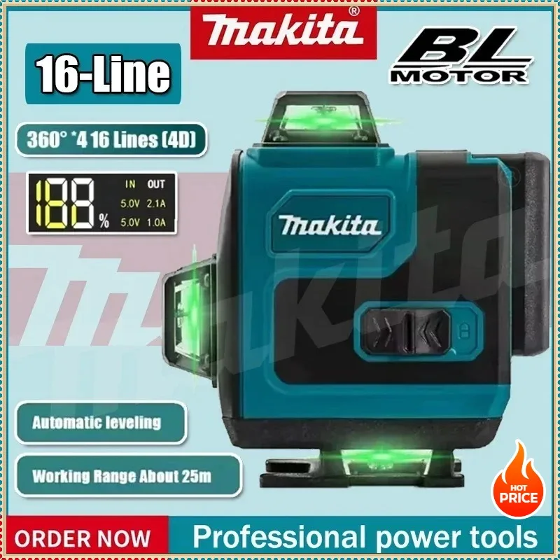 

Лазерный уровень Makita с зеленым лучом, 16 линий, высокоточный, настенный, портативный, самовыравнивающийся