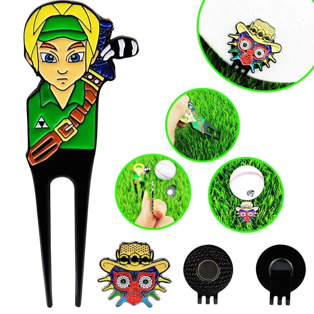 Practical Golf Divot Repair Tool Anti-Scratch Durable Golf Green Fork Creative Golf Magnetic Cap Clip