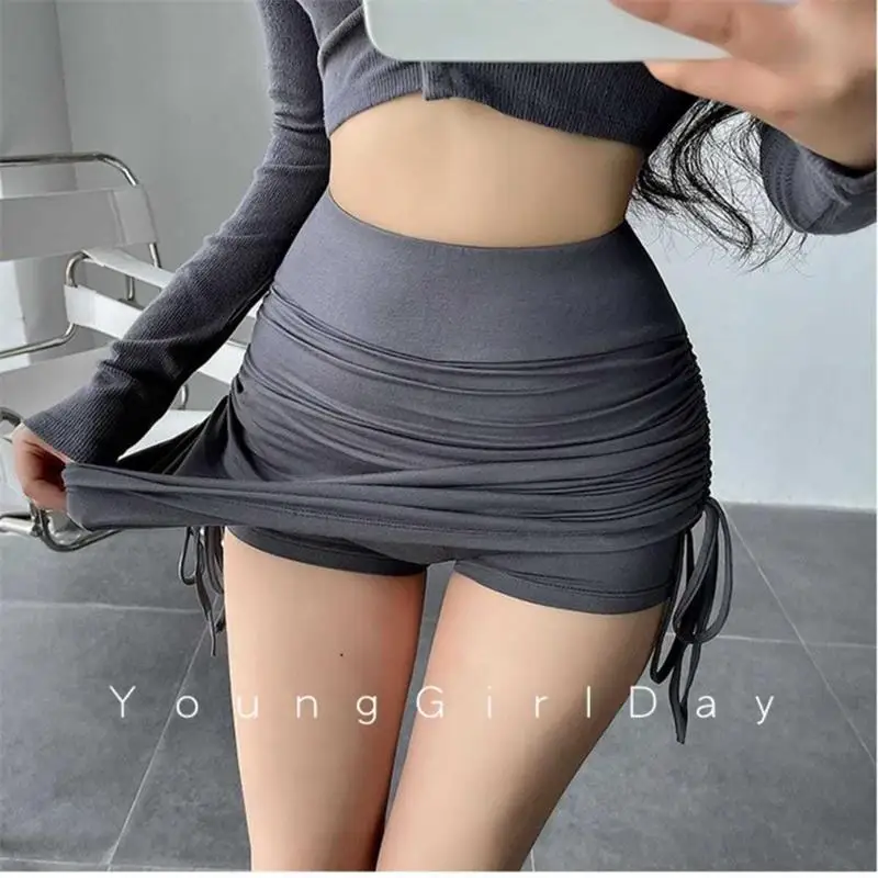 2022 Spring Summer High Waist Package Hip Skirt Women Soild Color Casual Drawstring Sexy Mini Skirt Female Clothing