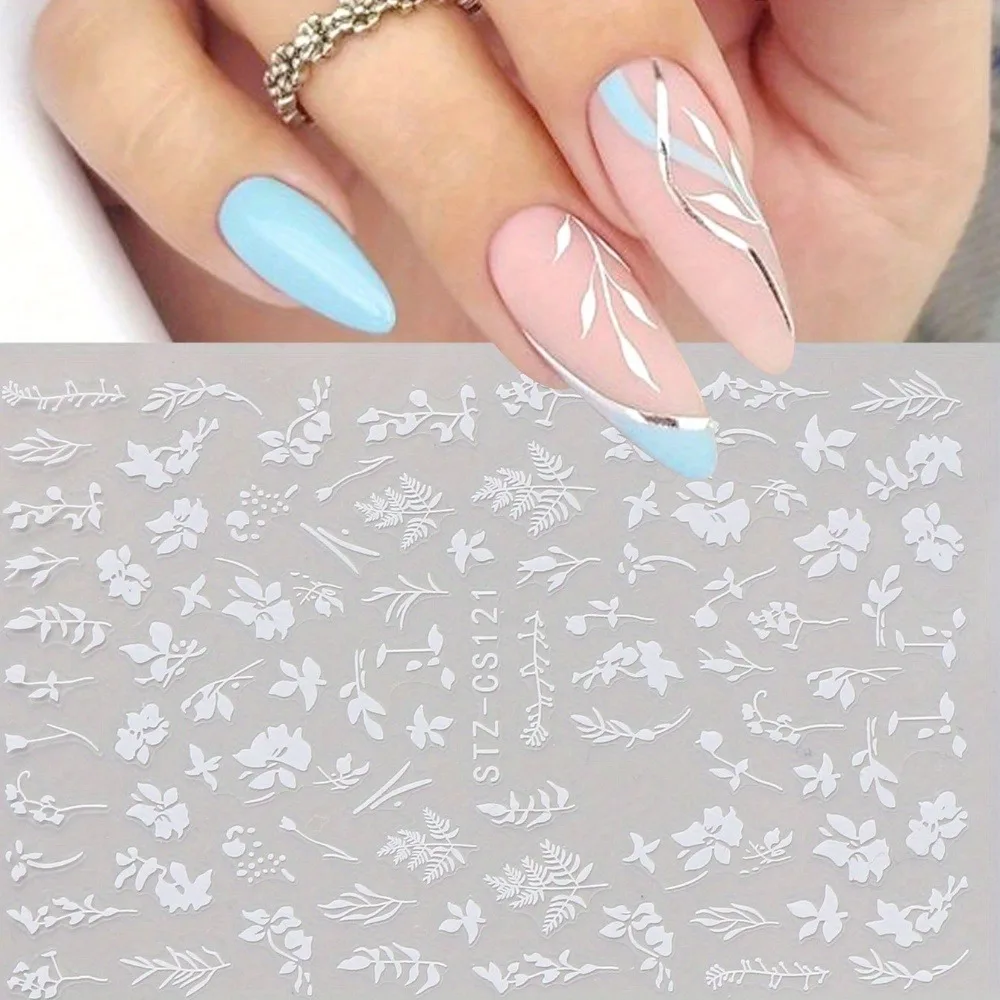 2 個の春の白い花のネイルステッカー、ネイルデコレーション DIY、ギフト、パーティー、結婚式のメイクアップスタイリングに簡単に貼り付けることができます。