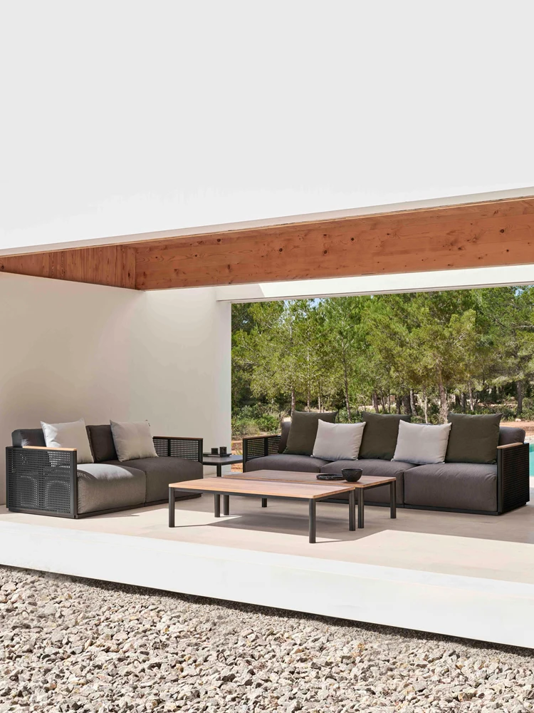 Outdoor Sofa Stainless Steel Brushed Gold Plated Outdoor Furniture Balcony Rattan Chair.